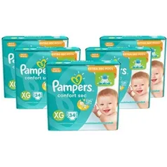 [Americanas] Kit 5 Fraldas Pampers Confort Sec Mega XG - 170 Unidades - por R$ 139