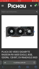 Placa de Video Gigabyte Radeon RX 6600 Eagle, 8GB, GDDR6, 128-Bit, GV-R66EAGLE-8GD