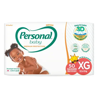 Fralda Descartável Infantil Personal Baby Premium Protection XG Pacote 50 Unidades