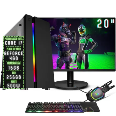 Pc Gamer Completo 3green Play Intel Core i7 16GB ram Placa de vídeo Geforce 4GB ssd 256GB Monitor 20 75Hz Fonte 500W 3GP-055 Windows 10