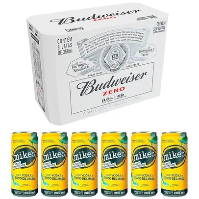 Bebida Mista Mike's Hard Lemonade Limão GRATIS Budweiser Zero Álcool Lata Sleek 350ml 8 Unidades