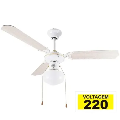 (AME) Ventilador De Teto Hl-17 1 Globo E-27 3 Pas Reversiveis Branco 220v