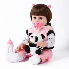 [Ame R$93 / Ame SC R$28] Boneca Bebê Realista Nina 48cm de Silicone com 10 Acessórios (Pode dar banho) 