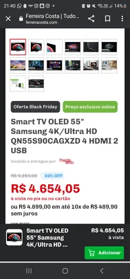 Smart TV OLED 55" Samsung 4K/Ultra HD QN55S90CAGXZD 4 HDMI 2 USB