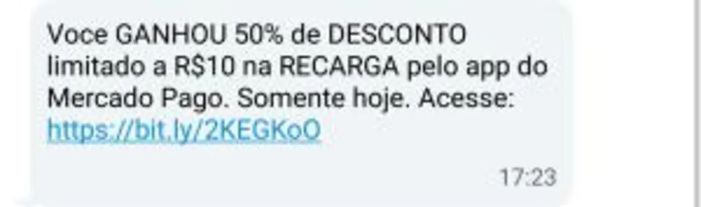 50% OFF no Mercado Pago em Recarga