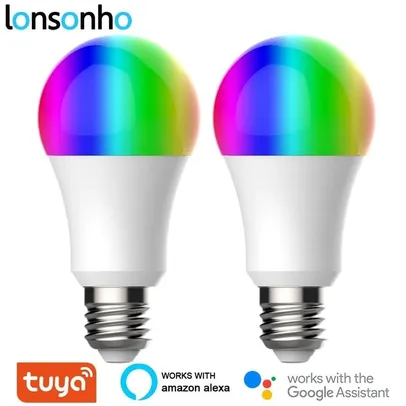 [Internacional] [50% AME] Kit 2 Lâmpadas LED Inteligentes Wi-Fi RGB Lonsonho Tuya E27 9W (R$ 11,27 cada no Ame) | R$90