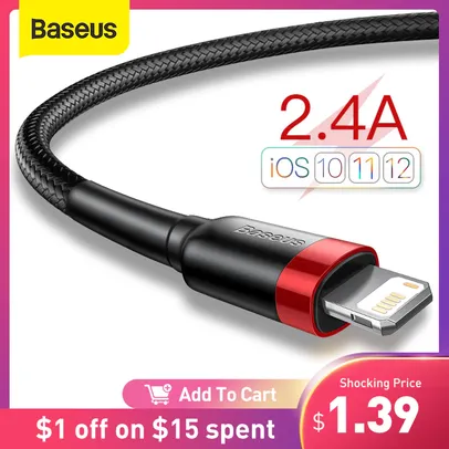 Baseus 2.4A USB Cable for iPhone | R$ 10