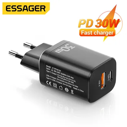 [Gpay/Moedas/Taxas Inclusas] Carregador Fast Charger Essager 30W 2 Portas