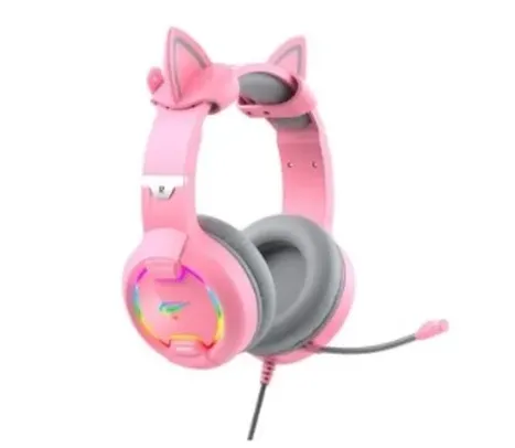 Headset Gamer Havit H2233D, RGB, Driver 50mm, USB e P3, Com orelha de Gato, Rosa