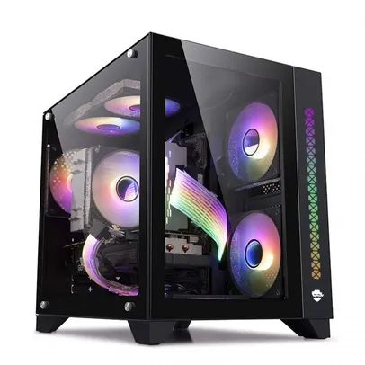 Gabinete Gamer Ninja Tsume, Cube, Mid Tower, RGB, Vidro Temperado, ATX, Black, Sem Fonte