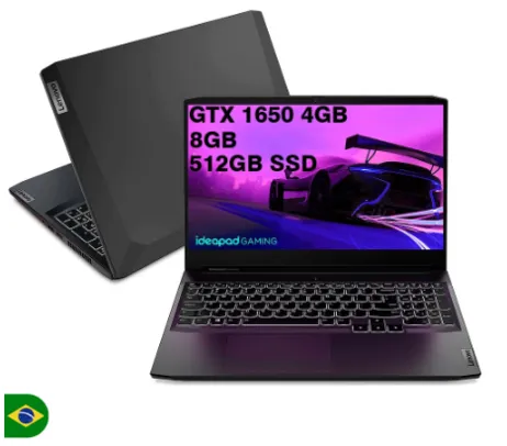 Notebook Gamer Lenovo Ideapad 3i i5-11300H 512GB SSD 8GB GTX 1650 4GB 15.6 Polegadas FHD Linux Preto