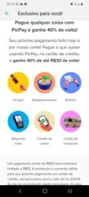 [SELECIONADOS] 40% de volta na próxima transação limitado a R$12