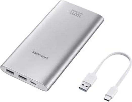Bateria Externa Carga Rápida 10,000Mah USB Tipo C Prata, Samsung, EB-P1100CSPGBR