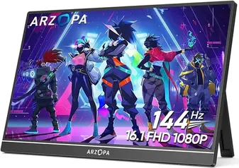  [No Brasil/Moedas + GPay R$492] Monitor Gamer Portátil ARZOPA Z1FC 16.1'' 144hz - 1080P FHD, HDR, USB C e HDMI