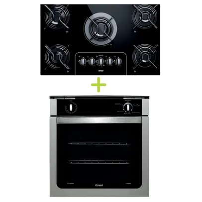 Combo Cooktop 5 Bocas Controle Fácil e Forno de Embutir a Gás 78L Prata com Grill Consul (CD075AE + 