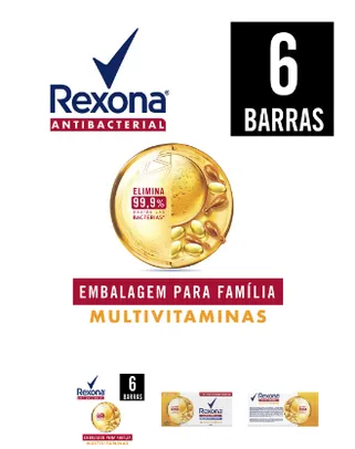 (R$ 1,80 cada) Sabonete em Barra Antibacterial Multivitaminas Rexona 6 Unidades 84g