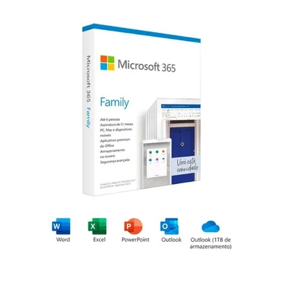 Microsoft 365 Family Office 365 apps 1TB na nuvem por usuário para até 6 usuários - Assinatura Anual