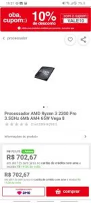 [Ame R$637 ] Processador AMD Ryzen 3 2200 Pro R$649