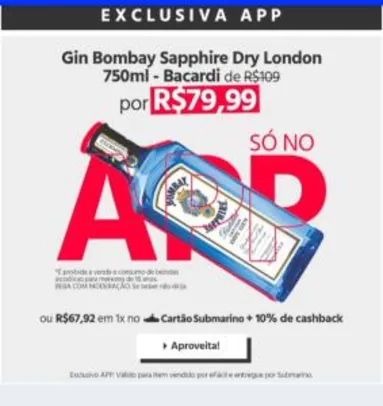 (APP) Gin Bombay Sapphire Dry London 750ml - Bacardi