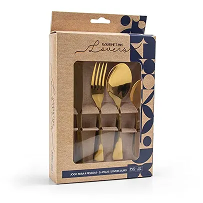 Faqueiro Dourado Lovers Aço Inox 16 Peças Gourmet Mix