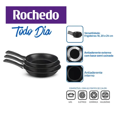 Kit de Frigideiras Todo Dia Rochedo 3 Peças - 18cm, 20cm e 24cm