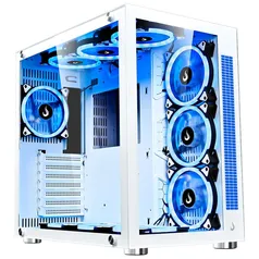 Gabinete Gamer Rise Mode Galaxy Glass Sound, Mid Tower, RGB, LED, Lateral e Frontal em Vidro Temperado, Sem Fans, Branco - RM-GA-GGS-FW