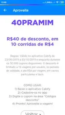 R$4 OFF em 10 Corridas na Cabify