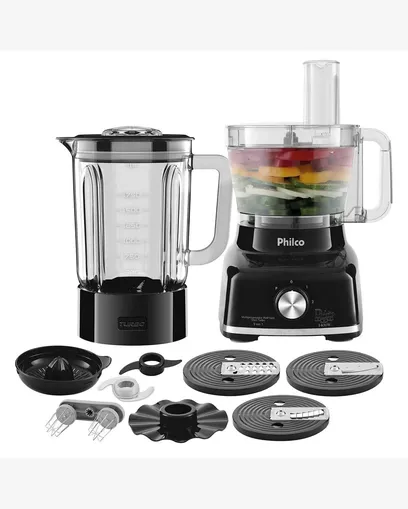 Foto do produto Multiprocessador Philco PMP1600P Glass Turbo 9 Em 1 1400W - 220V