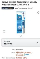 Escova Elétrica Recarregável Vitality Precision Clean 220V, Oral B | R$99