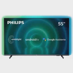 Smart TV Philips 55 Android Ambilight 4K 55PUG7906/78 Google Assistant Comando de Voz Dolby Vision/Atmos vrr/allm