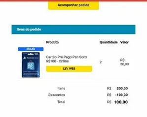 Cartão pré pago PSN 100 Reais e pague 50