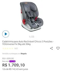 [CLUBE DA LU] Cadeirinha para Auto Reclinável Chicco 3 Posições - YOUniverse Fix 9kg até 36k |