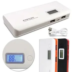 Bateria Portátil Power Bank Pineng Lcd 10000mah Recarregável (Prata) | R$40