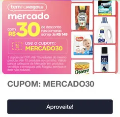 R$ 30 OFF para compras acima de R$ 149