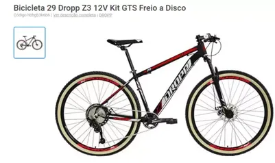 Bicicleta 29 Dropp Z3 12V Kit GTS Freio a Disco