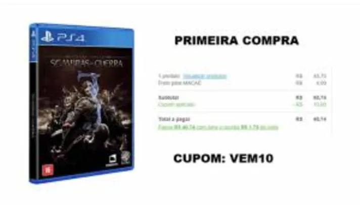 TERRA MEDIA - SOMBRAS DA GUERRA PS4 (primeira compra) por R$ 35