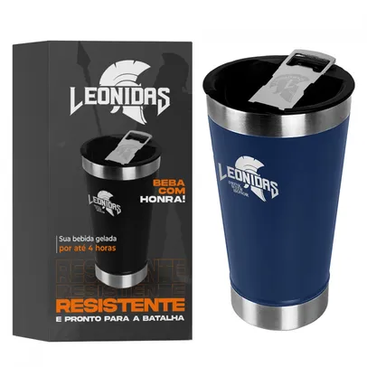 Copo Térmico Leonidas, 473ml, Quente ou Frio, Metal, Azul