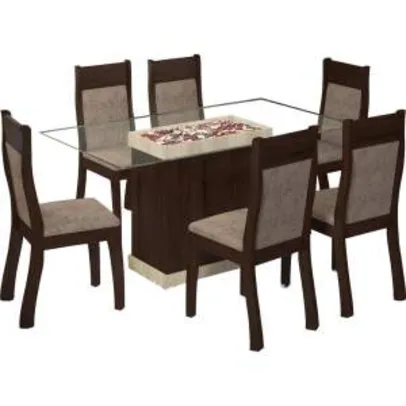 Conjunto de Mesa de Jantar Egito com 6 Cadeiras Choco/Suede Canela - R$665