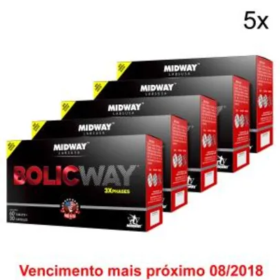 Kit 5x Bolic Way 60 Tabs + 30 Cáps. - BCAA + Cafeína + Creatina - Midway(PRODUTO PRÓXIMO AO VENCIMENTO)