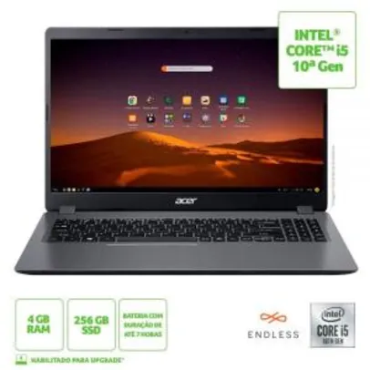 Notebook Acer i5 10º, 4GB, 256SSD, Tela HD, 15.6" - R$ 3.200