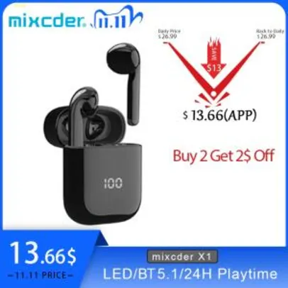 Fone de ouvido bluetooth Mixcder X1 com 4 microfones, BT 5.1 | R$81
