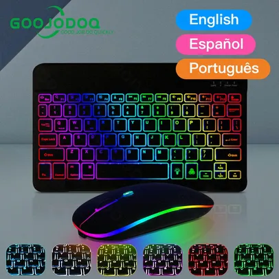 Kit Mouse e Teclado Sem Fio | Retro iluminado com Bluetooth Rainbow