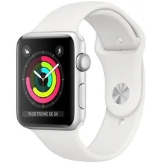 Apple Watch Series 3 GPS, 38 mm - Caixa de Alumínio Prata - Pulseira Esportiva Branca e Fecho Clássico