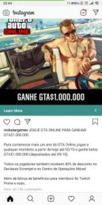 Ganhe GTA$1.000.000 jogando GTA V online