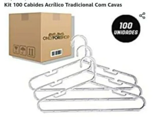 Kit 100 Cabides Acrílico Tradicional Com Cavas | R$132