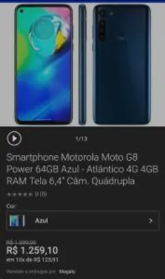 Smartphone Motorola Moto G8 Power 64GB- 4GB RAM - R$1260