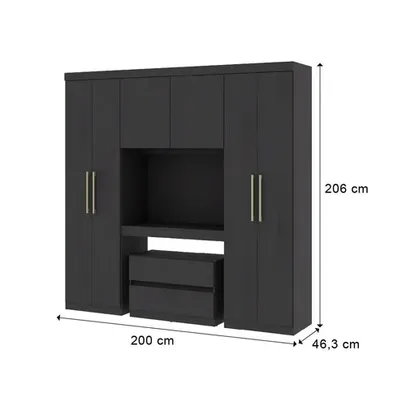 Guarda Roupa Solteiro 6 Portas 2 Gavetas Porto Carraro Preto