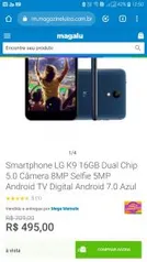 Smartphone LG K9 16GB Dual Chip 5.0 Câmera 8MP Selfie 5MP Android TV Digital Android 7.0 Azul R$495