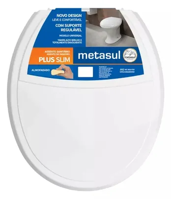 Assento Sanitário Almofadado Metasul, Oval, Universal PLUS Slim Cor: Branco