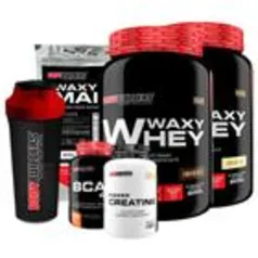 KIT 2x Whey Protein Waxy Whey Pote 900g + BCAA 4,5 100g + POWER Creatina 100g + Waxy Maize 800g + Shakeira - Ganho de Massa Muscular